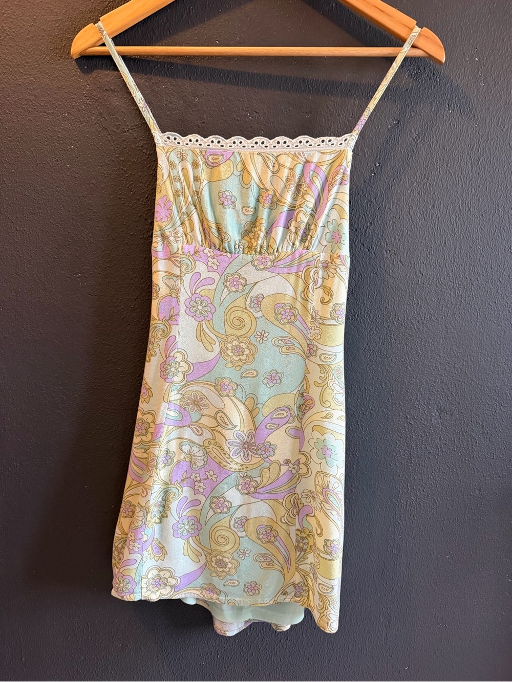 pastel paisley Y2K halter mini dress